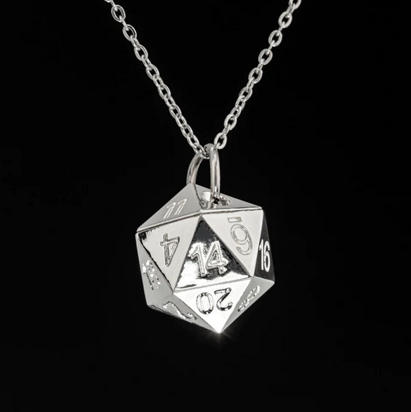 Solid Metal D20 Necklace Silver